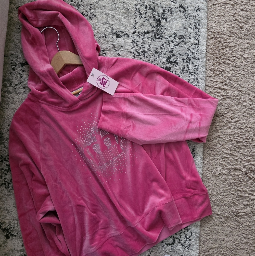 Juicy Juicy Couture Velor Hoodie Coquette Y2K Inspired Pink Jewels Womens XL NWT